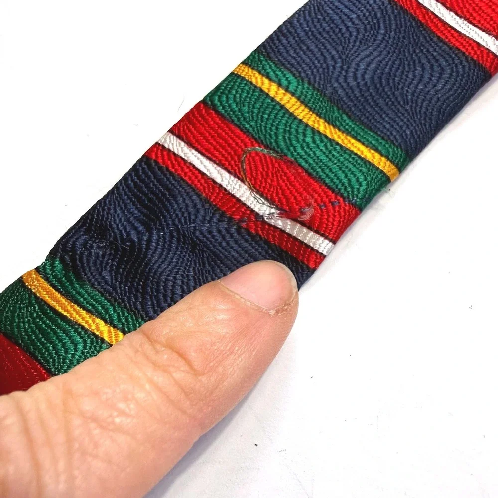 Evan-Picone Mens Silk Tie Navy Green Red Gold Horizontal Stripe Textured Weave